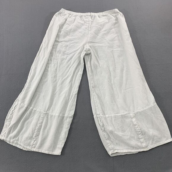 Oh My Gauze Pants Womens 3 White Wide Leg Ankle Ruffle Hem Boho Elastic Waist - Picture 12 of 16